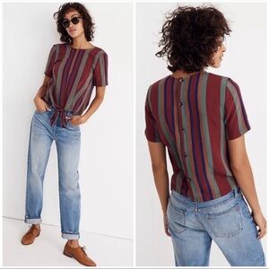 Madewell Button-Back Tie Tee in Rosalinda Stripe